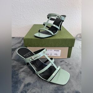 Brand New Gucci Slim Horsebit Pacific Green Slip-on Heel Sandals Sz 35 (US 5)